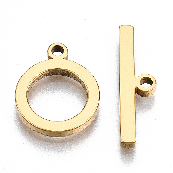 

PandaHall 201 Stainless Steel Toggle Clasps, Nickel Free, Ring, Real 18K Gold Plated, Ring: 17x13.5x2mm, Hole: 1.8mm, Bar: 22x6x2mm, Hole...
