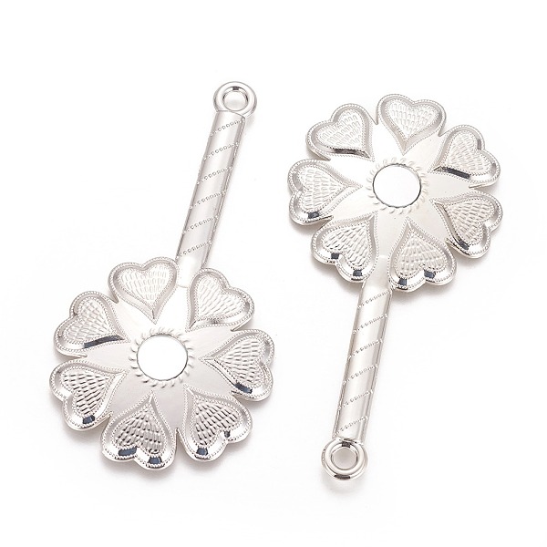 

PandaHall Alloy Big Pendants, with Glass, Flower with Heart, Platinum, 110x57x2mm, Hole: 5mm Alloy+Glass Flower
