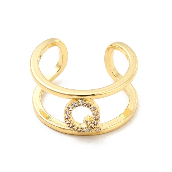 

PandaHall Clear Cubic Zirconia Initial Letter Open Cuff Ring, Real 18K Gold Plated Brass Double Line Ring for Women, Lead Free & Cadmium...
