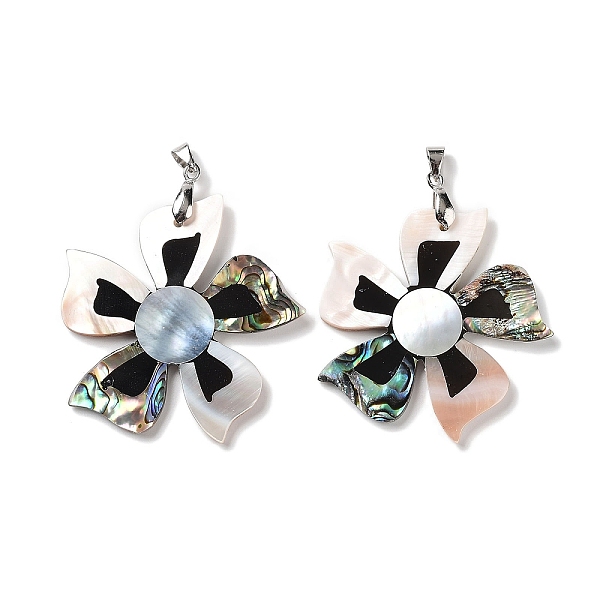 

PandaHall Natural Paua Shell & Black Lip Shell & White Shell Pendants, Flower Charms with Stainless Steel Color Tone Stainless Steel Snap on...