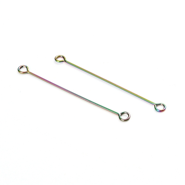 

PandaHall Ion Plating(IP) 304 Stainless Steel Eye Pins, Double Sided Eye Pins, Rainbow Color, 36x0.6mm, Hole: 1.5mm 304 Stainless Steel