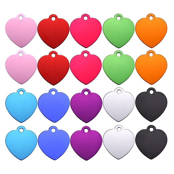 PandaHall 20Pcs 10 Colors Aluminum Blank Pendants, Heart, Mixed Color, 35x31.5x1mm, Hole: 4mm, 2pcs/color Aluminum Heart Multicolor