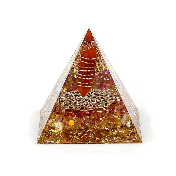 

PandaHall Orgonite Pyramid Resin Energy Generators, Reiki Wire Wrapped Natural Red Agate Hexagonal Prism Inside for Home Office Desk...