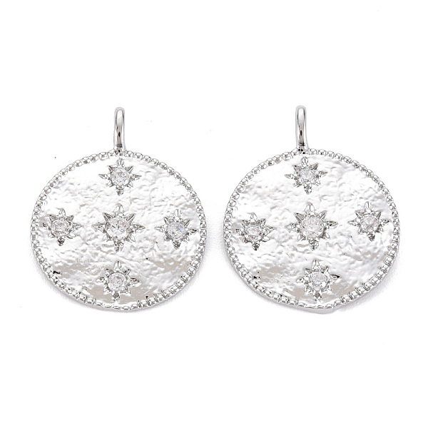 

PandaHall Brass Micro Pave Clear Cubic Zirconia Pendants, Nickel Free, Textured, Flat Round with Star, Real Platinum Plated, 20x15.5x1.5mm...