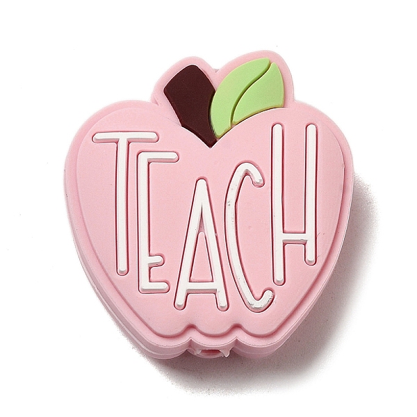 

PandaHall Teachers' Day Apple with Word Teach Silicone Focal Beads, Chewing Beads For Teethers, DIY Nursing Necklaces Making, Pink...