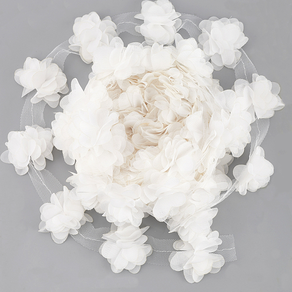 

PandaHall FINGERINSPIRE 10 Yards 25mm Chiffon Flower Lace Trim Sewing 3D Trim Chiffon Flower Cluster Lace White Chiffon Trim Handmade DIY...