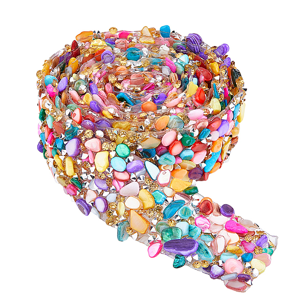 

PandaHall DICOSMETIC 1M/1.09 Yard Colorful Beaded Ribbon Trim Ribbon Roll 1" Crystal Iron On Applique Chain for DIY Sewing Bridal Wedding...