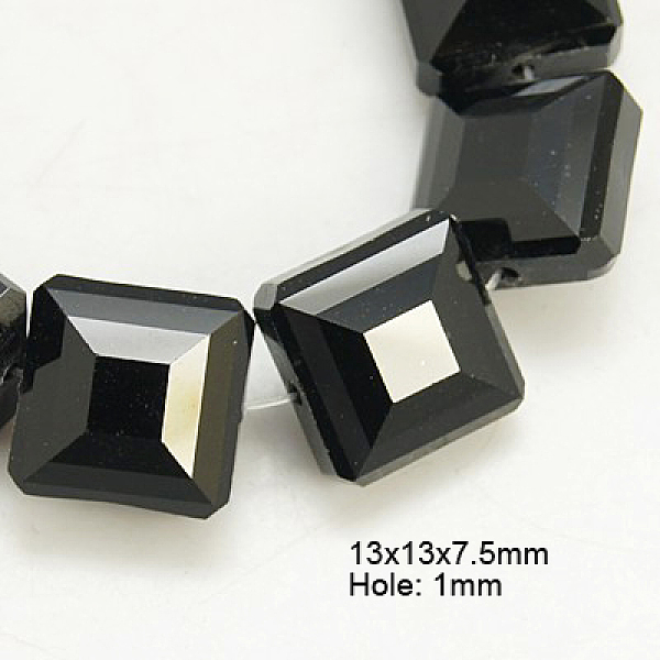 

PandaHall Electroplate Glass Beads, Pearl Luster Plated, Faceted, Square, Black, 13x13x7.5mm, Hole: 1mm Glass Square Black