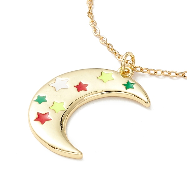 

PandaHall Enamel Crescent Moon with Star Pendant Necklace, 304 Stainless Steel Jewelry for Women, Golden, Colorful, 17.72 inch(45cm) Brass...