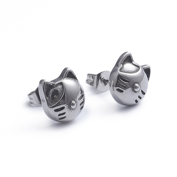 

PandaHall Retro 304 Stainless Steel Stud Earrings, with Ear Nuts, Cat Shape, Antique Silver, 10x9.3mm, Pin: 0.7mm 304 Stainless Steel Cat...