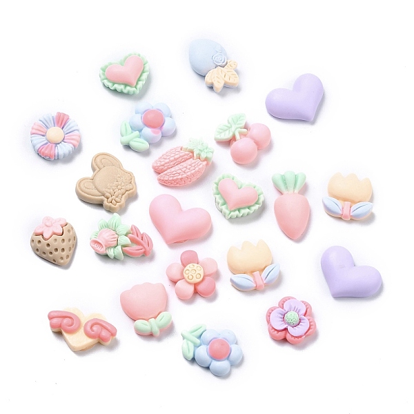 PandaHall Self Adhesive Opaque Resin Stickers, Frosted, Heart & Flower & Biscuit & Fruit & Vegetable, Mixed Color, 16.5~17x18~23x6~7mm Resin...