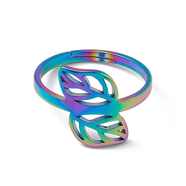 Ionenplattierung (ip) 201 Verstellbarer Ring Aus Edelstahl Mit Ausgehöhltem Blatt Für Damen
