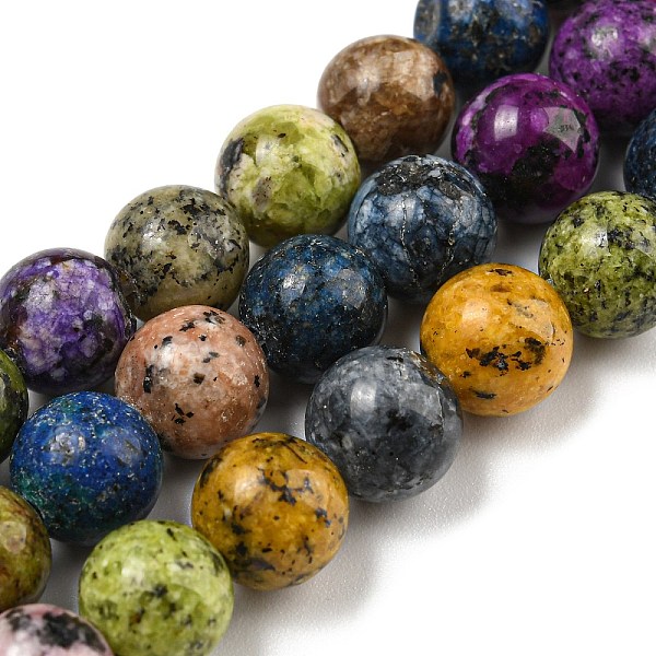 PandaHall Natural Larvikite Beads Strands, Dyed, Round, Mixed Color, 8~8.5mm, Hole: 1mm, about 47~49pcs/strand, 14.5 inch~14.9 inch(37~38cm)...