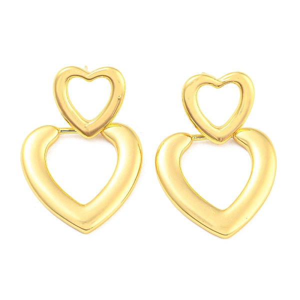 Rack Plating Brass Hollow Heart Dangle Stud Earrings