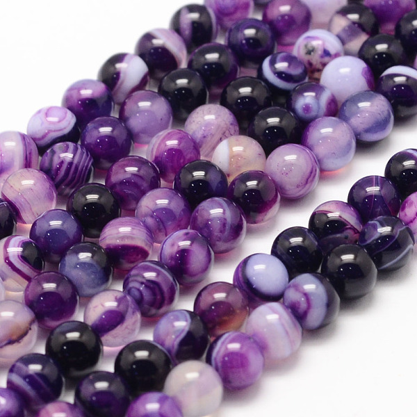 

PandaHall Natural Striped Agate/Banded Agate Bead Strands, Round, Grade A, Dyed & Heated, Purple, 6mm, Hole: 1mm, about 62~63pcs/strand...