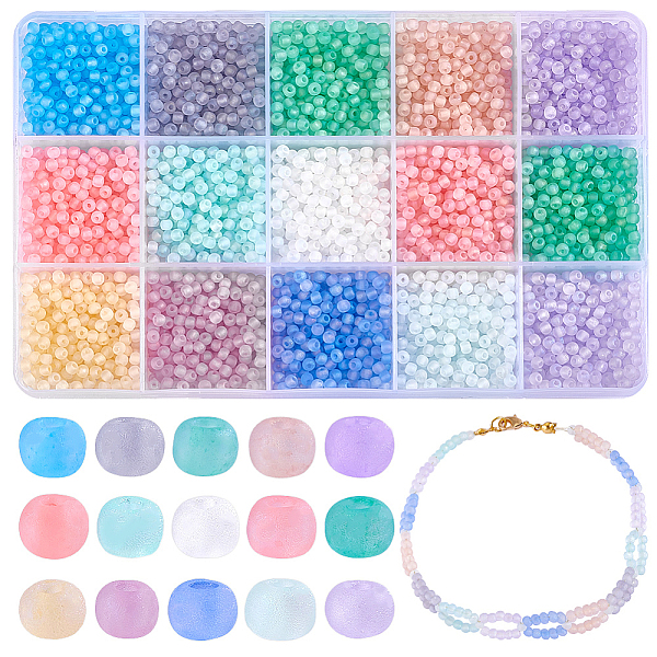 

PandaHall PH 150g Glass Seed Beads, 15 Colors 3mm Loose Seed Beads Kit Friendship Waist Beads Transparent Frosted Crystal Beads for Spring..., Multicolor
