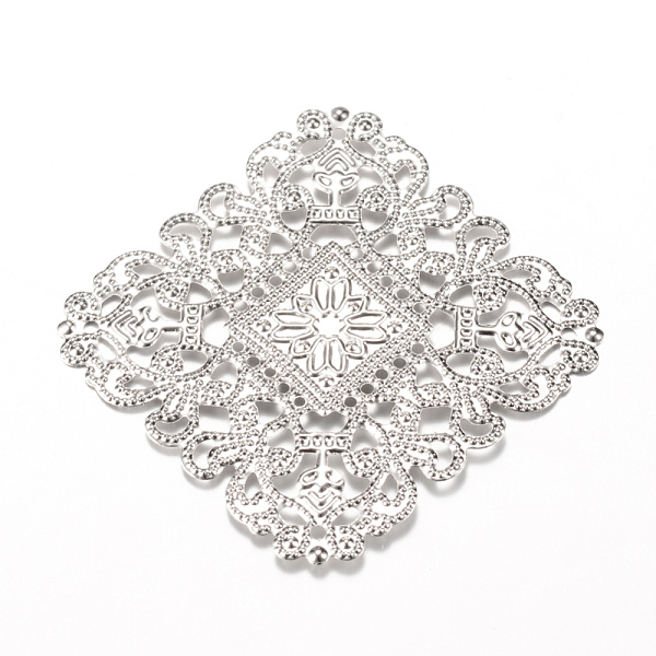 

PandaHall Iron Links, Etched Metal Embellishments, Rhombus, Platinum, 51x51x1mm, Hole: 1mm, side: 40mm Iron Rhombus