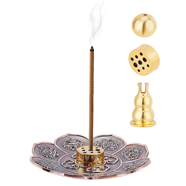 

PandaHall AHANDMAKER Metal Incense Stick Holder, Retro Carving Pattern Incense Burner, 4 in 1 Incense Holder Burner with Detachable Gourd...