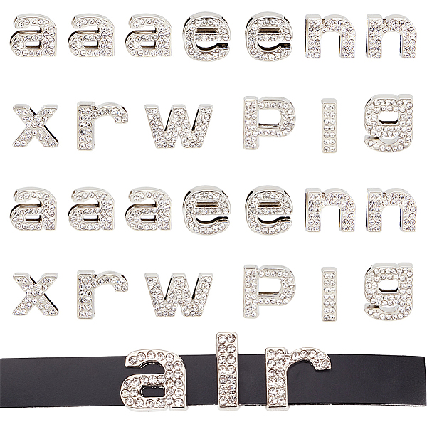 

PandaHall Zinc Alloy Slide Charms, with Crystal Rhinestone, for Wristband, Bag & Clothing Labels, Letter a & e & g & i & n & p & r & w & x..., Clear