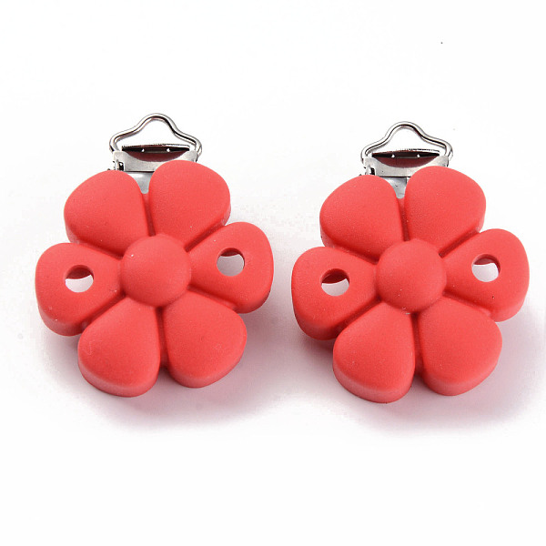 

PandaHall Food Grade Eco-Friendly Silicone Baby Pacifier Clips, with 304 Stainless Steel Clips, Flower, Stainless Steel Color, Crimson..., Pink