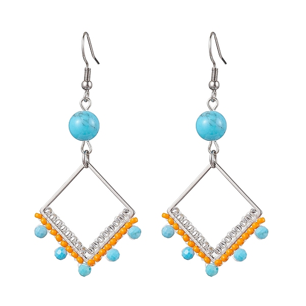 

PandaHall 201 Stainless Steel Linking Ring Dangle Earring, Natural & Synthetic Gemstone and Glass Beads, Rhombus, Stainless Steel Color...