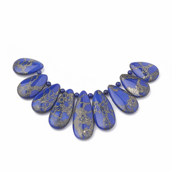 

PandaHall Synthetic Gold Line Lapis Lazuli Beads Strands, Dyed, Graduated Fan Pendants, Focal Beads, Teardrop, 24~45x15~16x6~7mm, Hole...