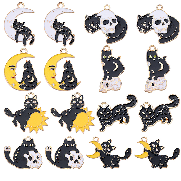 

PandaHall SUNNYCLUE 1 Box 32Pcs 8 Styles Halloween Charms Bulk Black Cat Charms Gothic Alloy Enamel Sun Moon Cats Kitten Skull Beak Flatback..., Multicolor