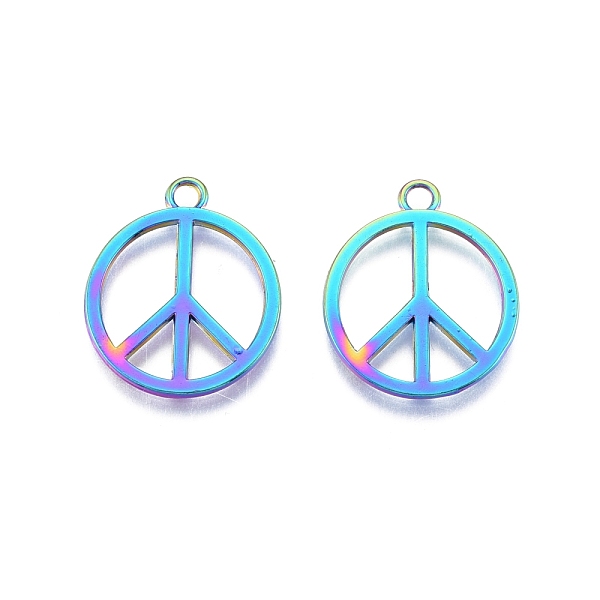

PandaHall Rack Plating Alloy Pendants, Ring with Peace Sign, Rainbow Color, 25x21x1.5mm, Hole: 2.3mm Alloy Ring