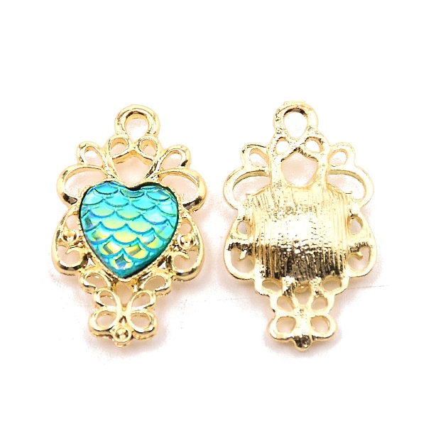 

PandaHall Alloy Pendants, with Resin, Light Gold, Heart, Turquoise, 26x15.5x3.5mm, Hole: 2.5mm Alloy+Resin Heart Green