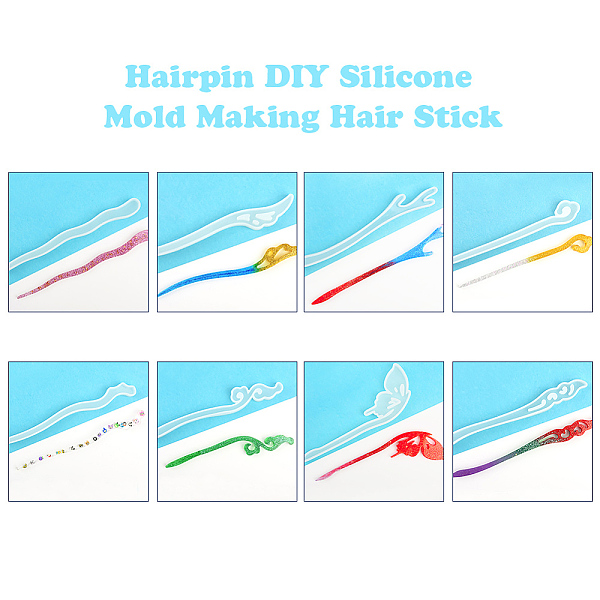

PandaHall Hairpin DIY Silicone Molds, Resin Casting Molds, For UV Resin, Epoxy Resin Jewelry Making, Hair Stick Molds, White...