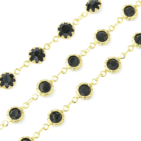 

PandaHall Handmade Brass Link Chains, with Glass Faceted Rhinestone & Spool, Soldered, Long-Lasting Plated, Flower, Black, 12x6.5x3mm Glass...