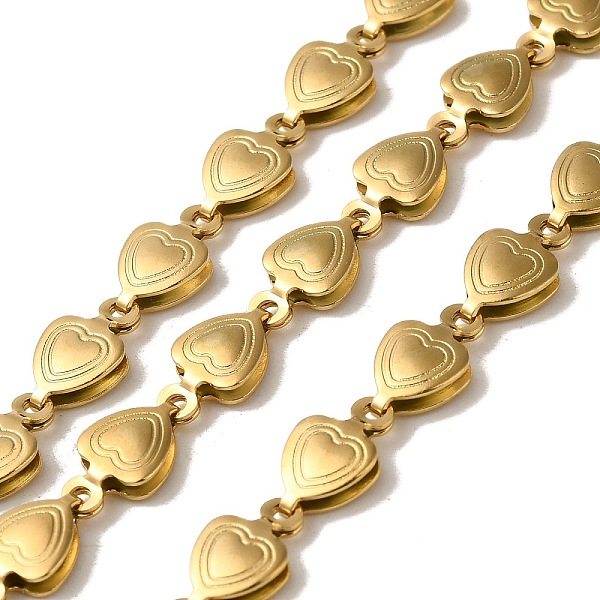 

PandaHall Ion Plating(IP) 304 Stainless Steel Heart Link Chains, Soldered, with Spool, Real 18K Gold Plated, 9.5x6x2.5mm, 10m/roll 304...