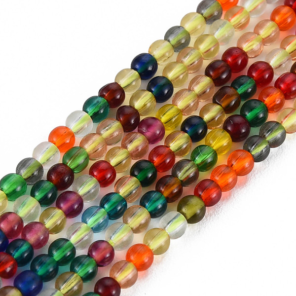 

PandaHall Glass Beads Strands, Round, Colorful, 2mm, Hole: 0.6mm, about 185~206pcs/strand, 14.37~14.76 inch(36.5~37.5cm) Glass Round