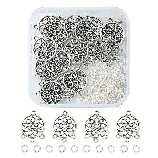 

PandaHall 20Pcs Tibetan Style Alloy Chandelier Component Links, Flat Round with Flower, 100Pcs Brass Jump Rings, Antique Silver, Link...