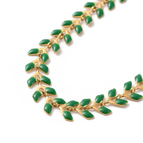 

PandaHall Enamel Ear of Wheat Link Chains Bracelet, Vacuum Plating 304 Stainless Steel Jewelry for Women, Sea Green, 6-7/8 inch(17.6cm) 304...