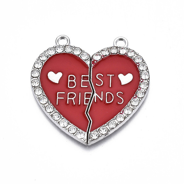 

PandaHall Alloy Enamel Split Pendant, with Rhinestone, Cadmium Free & Nickel Free & Lead Free, Platinum, Broken Heart with Word Best Friend...