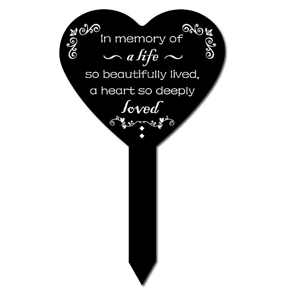 PandaHall Acrylic Garden Stake, Ground Insert Decor, for Yard, Lawn, Garden Decoration, with Memorial Words A Heart So Deeply Loved, Heart...