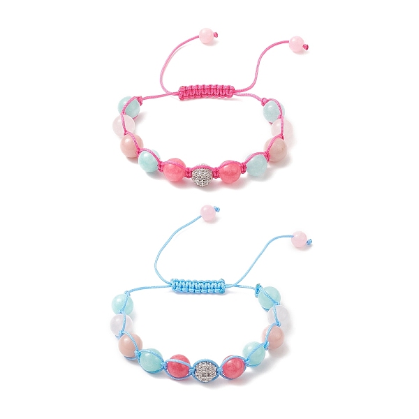 

PandaHall 2Pcs 2 Color Round Natural Mixed Gemstone Braided Bead Bracelet, Clear Cubic Zirconia Adjustable Bracelet for Women, Inner...