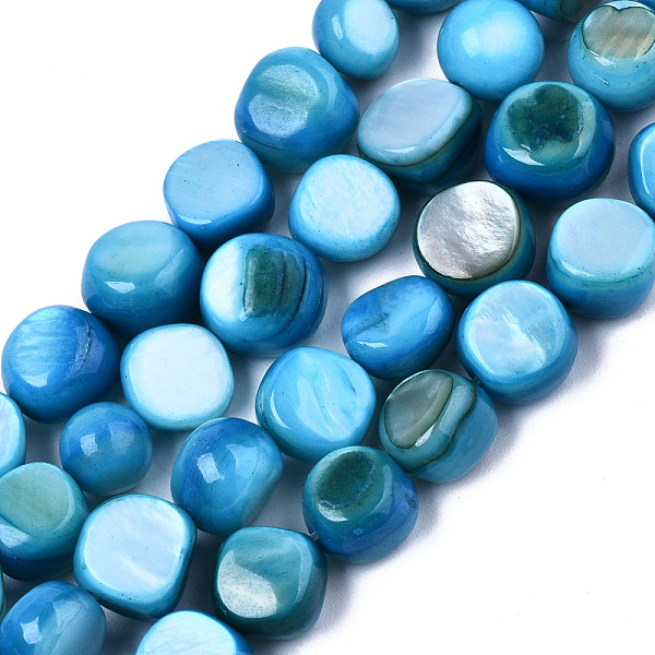 

PandaHall Natural Freshwater Shell Beads Strands, Dyed, Nuggets, Light Sky Blue, 7~9x7~8x2.5~6mm, Hole: 0.8mm, about 48~50pcs/strand...