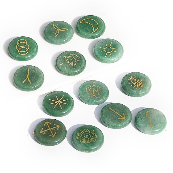 

PandaHall 13Pcs 13 Styles Flat Round Natural Green Aventurine Rune Stones, Healing Stones for Chakras Balancing, Crystal Therapy, Meditation...