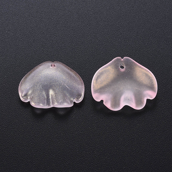 

PandaHall Transparent Baking Painted Frosted Glass Pendants, with Single Face Glitter Gold Powder, Shell, Pink, 15x18x4mm, Hole: 1.2mm Glass...