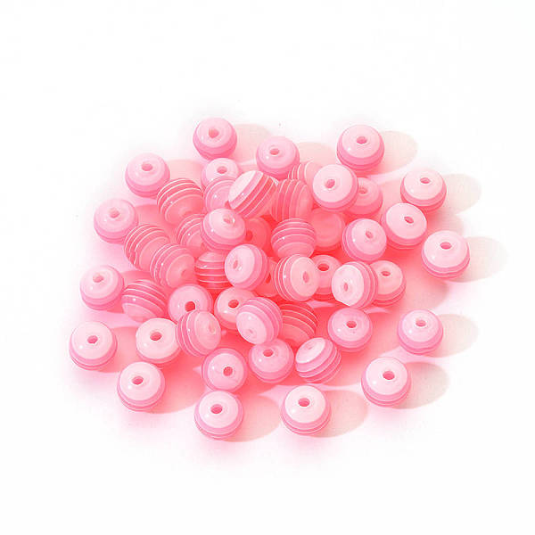 

PandaHall 50Pcs Transparent Stripe Resin Beads, Round, Pink, 1/4 inch(8mm), Hole: 2mm, 50pcs/Bag Resin Round Pink