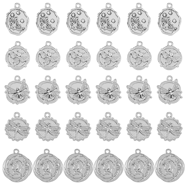 

PandaHall SUPERFINDINGS 30Pcs 5 Style Alloy Pendants, with Crystal Rhinestone Flat Round with Butterfly & Flower with Dragonfly Charms...