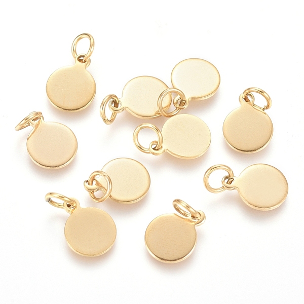 

PandaHall Ion Plating(IP) 304 Stainless Steel Charms, Stamping Blank Tag, with Jump Rings, Flat Round, Golden, 10.5x8x0.8mm, Hole: 3.5mm 304...