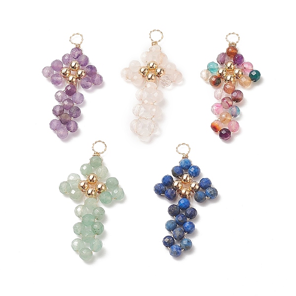 

PandaHall Natural Mixed Stone Copper Wire Wrapped Pendants, Arrow Charms with Brass Beads, Golden, Mixed Color, 39~41x20x4mm, Hole: 4mm..., Multicolor