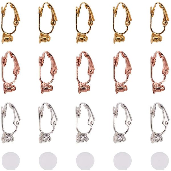 

PandaHall 30pcs 3 Colors Brass Clip-on Earring Converter with 30pcs Silicone Earring Pads Earring Components Non-Pierced Ear Hoops for..., Clear