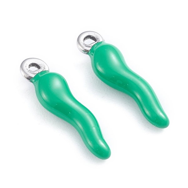 

PandaHall 304 Stainless Steel Pendants, Enamelled Sequins, Horn of Plenty/Italian Horn Cornicello Charms, Stainless Steel Color, Green...