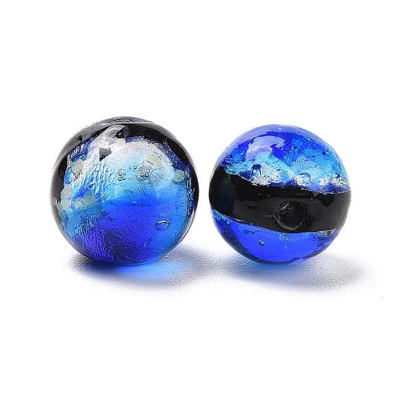 

PandaHall Handmade Silver Foil Glass Beads, Luminous Style, Glow in the Dark, Round, Blue, 10mm, Hole: 1.4mm Silver Foil Round Blue