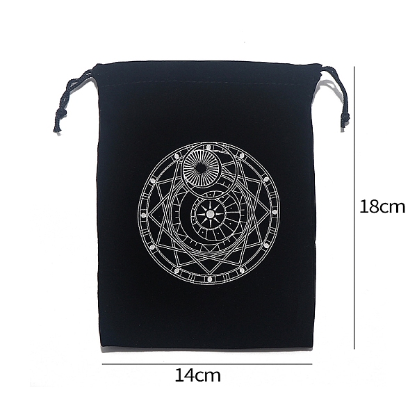 

PandaHall Printed Velvet Tarot Card Storage Drawstring Pouches, Rectangle, for Witchcraft Articles Storage, Black, Round, 18x14cm Velvet...