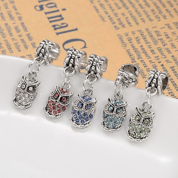 

PandaHall Owl Alloy Rhinestone European Dangle Charms, Large Hole Pendants, Mixed Color, 26mm, Hole: 4.5mm Alloy+Rhinestone Owl Multicolor